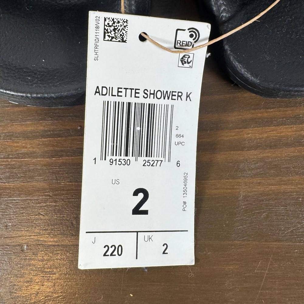 Adidas Adilette Shower K Slides Black White Kids Size 2 Sandals G27627 NWT New - Picture 10 of 12